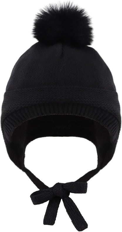 Basic Winter Baby Beanie Gloves Boys Girls Knitted Hat Pompom Kids Earflap Hats Warm Infant Toddler Beanie Mittens Set