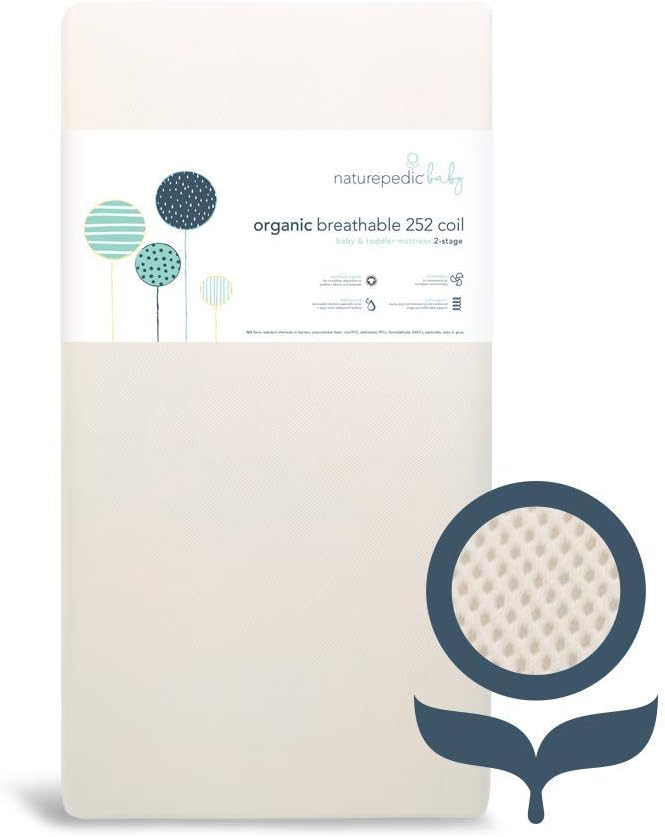 Naturepedic Organic Crib Mattress - 2-Stage 252 Coil Infant & Toddler Mattress with Protector Pad