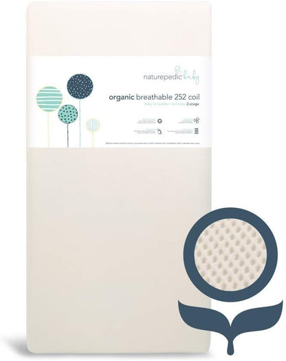 Naturepedic Organic Crib Mattress - 2-Stage 252 Coil Infant & Toddler Mattress with Protector Pad