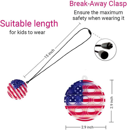 Pop It Fidget Necklace, Mini Fidget Toy Keychain, Simple Dimple Popper, Anxiety Relief Toys, Small Push Pop Bubble Sensory, Sensory Necklace Toys for Boys and Girls (American Flags)