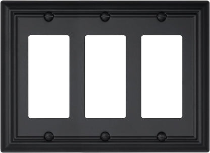 1-Pack Black Triple Decorator Outlet Covers, 3 Gang Wall Plates for Receptacle, GFCI Outlet, Dimmer Switch, Durable Metal, 6.77''*4.88'', Midsize