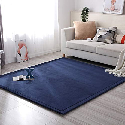 Loartee Nursery Rug Coral Velvet Crawling Rugs Mat Area Rugs Play Crawling Mat(6'8"x 6'8", Dark Blue) for Toddler Children Play Mat Yoga Mat Exercise Pads Carpet