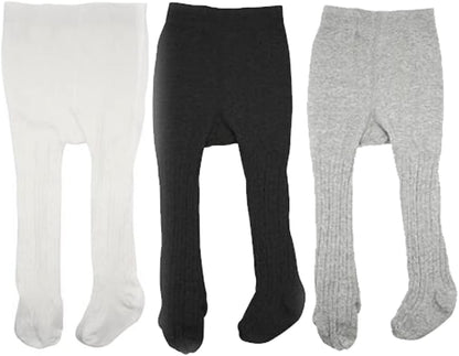HLJgift 3 Pairs Baby Girls Boys Cotton Pants Tights Panties Stockings Leggings (4T/6T, black&white&grey)