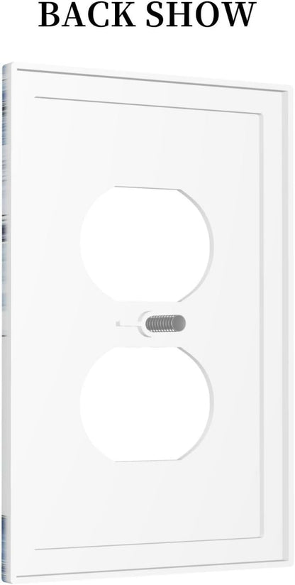 Outlet Covers White Marble Navy Blue Line Fluid 1 Gang Duplex Light Switch Cover Decorative Switch Plates Electrical Receptacle Faceplate Wall Plate For Bathroom Kitchen Decor