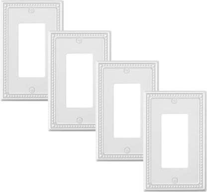 4-Pack Decorator Outlet Cover Plate, Decorative Switch Plates and Outlet Covers, Pure White Metal Wall Plates for Electrical Outlets, Receptacle, GFCI Outlet, Dimmer Switch