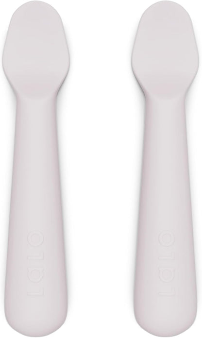 Lalo 2-Piece Baby Spoons Set - Lavender Silicone, Dishwasher Safe, Ages 4 Months+