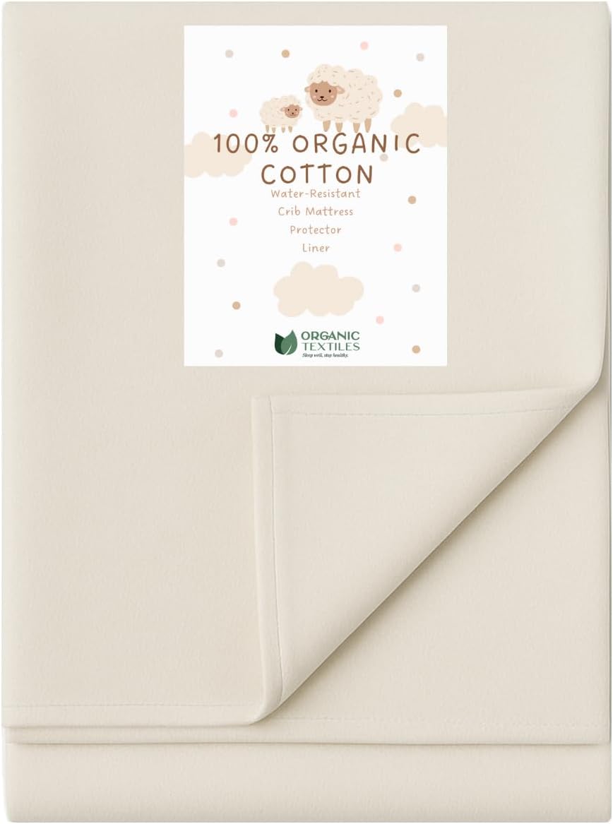 Organic Cotton Crib Mattress Protector - Water Resistant Flat Sheet Liner Pad, Skin Friendly