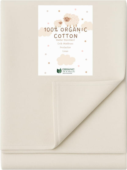 Organic Cotton Crib Mattress Protector - Water Resistant Flat Sheet Liner Pad, Skin Friendly