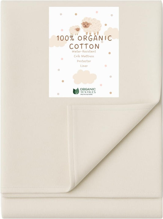 Organic Cotton Crib Mattress Protector - Water Resistant Flat Sheet Liner Pad, Skin Friendly