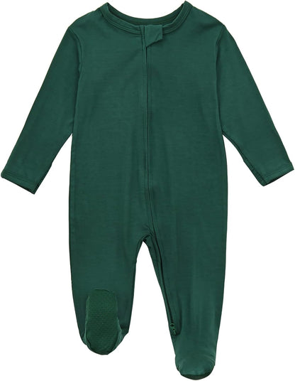Aablexema Baby Zipper Pajamas Bamboo Rayon, 3pcs Unisex Infant Onesie with Mitten Long Sleeve Footed Pjs