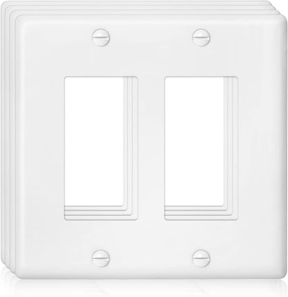Decorator Wall Plate Double Gang Light Switch Plate Outlet Cover,Unbreakable Polycarbonate Thermoplastic, White (4-Pack, Double Decorator-White)