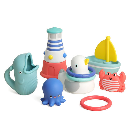 Itzy Ritzy Bathtime Gift Set, 12-Piece Baby Bath Toys, 6+ Months (Nautical)