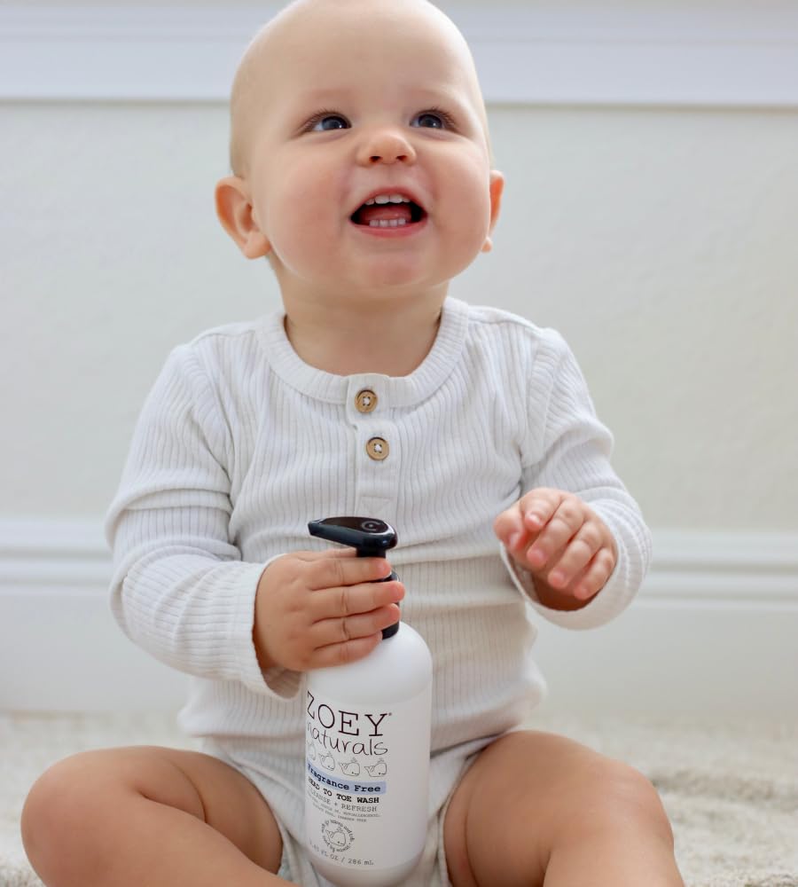 Zoey Naturals Fragrance-Free Head to Toe Baby & Toddler Wash – Tear-Free Body Wash and Shampoo with