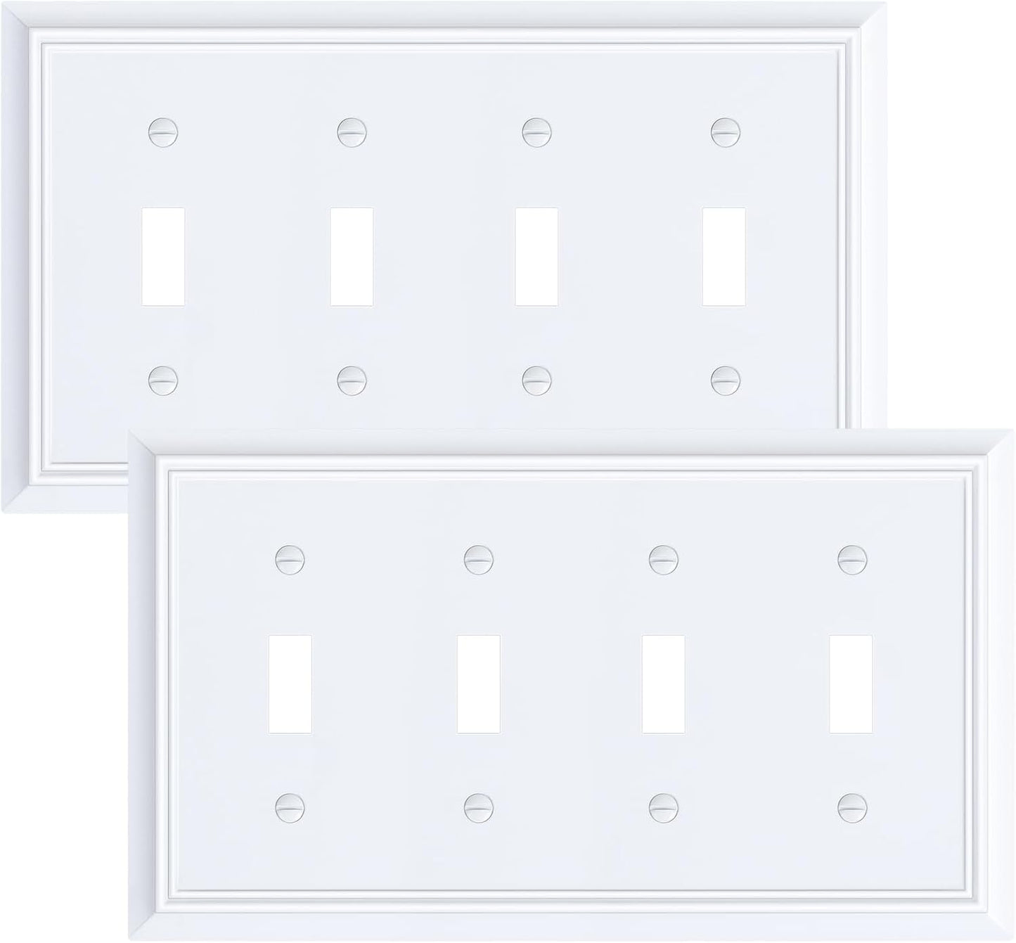 2-Pack Quad Toggle Light Switch Cover Plate, Pure White Decorative Switch Plate Covers, Natural Bamboo Fiber 4 Gang Wall Plate for Toggle Light Switch and Rotary Dimmer Switch