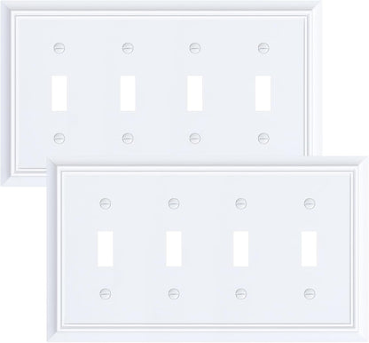 2-Pack Quad Toggle Light Switch Cover Plate, Pure White Decorative Switch Plate Covers, Natural Bamboo Fiber 4 Gang Wall Plate for Toggle Light Switch and Rotary Dimmer Switch