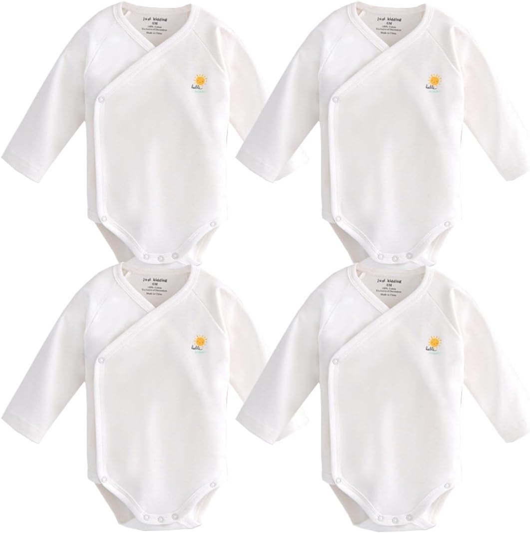 Baby Boys Girls Short Sleeves Kimono Clothes Cotton Baby Side-Snap Bodysuit Pack of Baby Layette Set