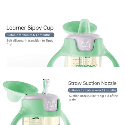 POTATO Sippy Cups For Toddlers with Straw Spill Proof, PPSU Learner Cup with Handle for Babies, Water Bottle for Baby 6 Months with 2 Type of Spout, 6 Ounce Green