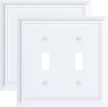 2-Pack Double Toggle Light Switch Cover Plate, Durable Natural Bamboo Fiber Decorative Switch Plate Covers, Pure White 2 Gang Wall Plate, Corrosion Resistant