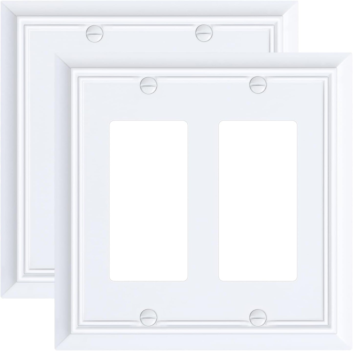 2-Pack Decorative Double Decorator Outlet Cover Plate, Pure White Durable Natural Bamboo Fiber Wall Plates for Electrical Outlets, Receptacle, GFCI Outlet, Dimmer Switch, 2-Gang, Corrosion Resistant