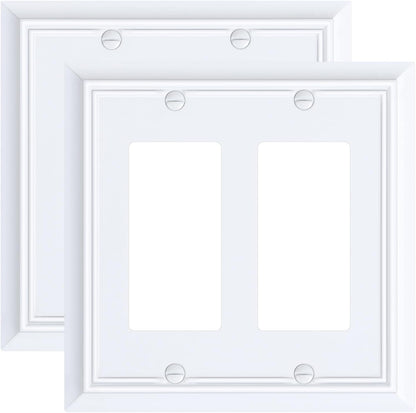 2-Pack Decorative Double Decorator Outlet Cover Plate, Pure White Durable Natural Bamboo Fiber Wall Plates for Electrical Outlets, Receptacle, GFCI Outlet, Dimmer Switch, 2-Gang, Corrosion Resistant