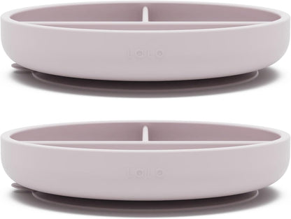 Lalo Suction Plates - 2 Pack, 100% Silicone Non-Toxic BPA-Free Baby Plates with Suction Base To Prevent Accidental Tip-Overs - Suction Plates for Toddlers With Three Divided Sections - Lavender