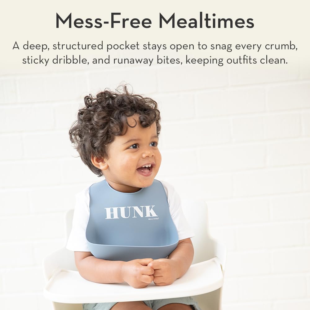 Bella Tunno Baby Bib for Eating, Waterproof Silicone Bib with Large Food Catcher, Adjustable Fit