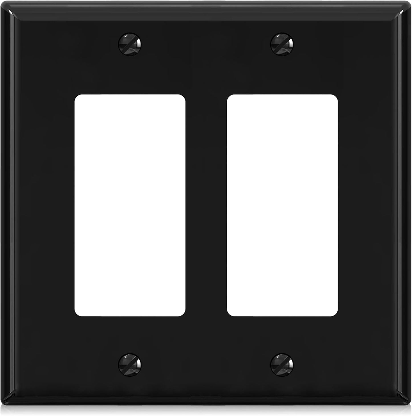 ELEGRP 2-Gang Decorative Wall Plates, Mid-Size 4.88" H x 4.94" L Unbreakable Thermoplastic Faceplate Cover for Decorator Receptacle Outlet Switch, UL Listed (1 Pack, Glossy Black)