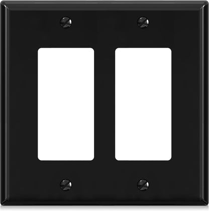 ELEGRP 2-Gang Decorative Wall Plates, Mid-Size 4.88" H x 4.94" L Unbreakable Thermoplastic Faceplate Cover for Decorator Receptacle Outlet Switch, UL Listed (1 Pack, Glossy Black)