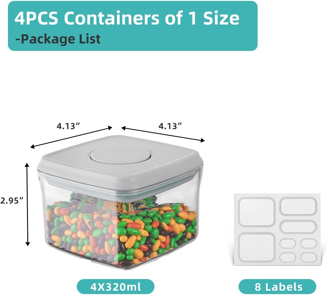 Ankou Airtight Container Set - (380ml 4 Pcs) Stackable One Button Openning Food Containers for
