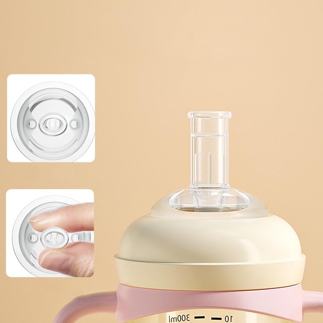 Toddler Sippy Cup 10oz, Weighted Straw Baby Drinking Water Bottle with Valved Spout for 6+ Months, 300ml/Orange/2Pack