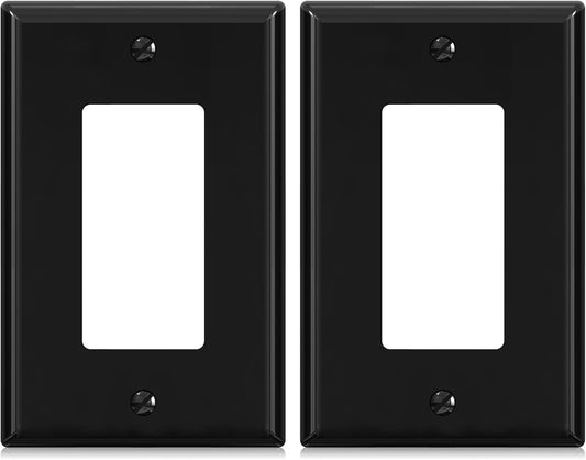 ELEGRP Decorative Receptacle Wall Plate, 1-Gang Mid Size Decorator Covers, Unbreakable Polycarbonate Faceplates for Decorator Device, UL Listed, Screws Included (2 Pack, Glossy Black)