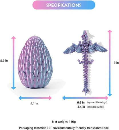 GerRit 3D Printed Dragon，Crystal Dragon，3D Printed Stuff，Dragon Fidget Toy，3D Dragon Eggs with Dragon Inside，Home Office Decoration, Administrative Desk Toys (Laser Green)