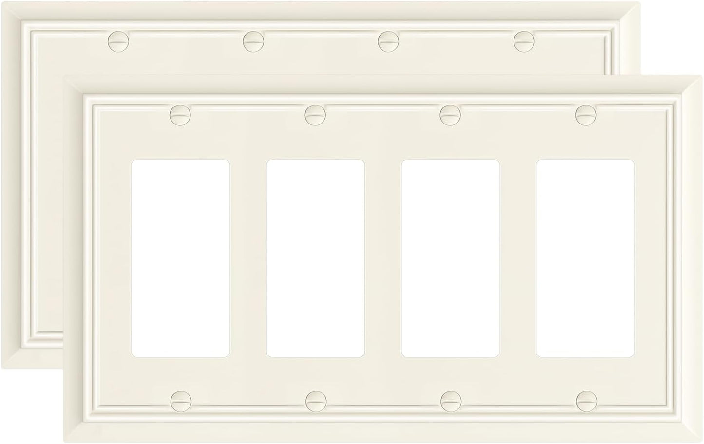 2-Pack Quad Decorator Wall Plate, Light Almond Decorative Switch Plates and Outlet Covers, Natural Bamboo Fiber 4 Gang Wall Plate for Electrical Outlets, Receptacle, GFCI Outlet, Dimmer Switch