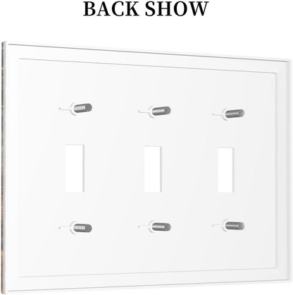 Brown Marble Granite Golden Lines Print Decorative Switch Plates 3 Gang Wall Plate Triple Toggle Light Switch Cover Faceplate Electrical Wall Panels for Bathroom Kitchen Decor