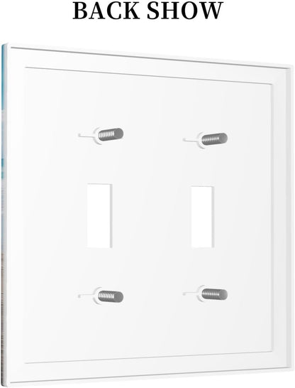 Decorative Switch Plates Beach Waves Brown Wood Starfish Shells 2 Gang Double Toggle Outlet Light Switch Cover Wall Plate Electrical Faceplate For Bathroom Living Room Decor