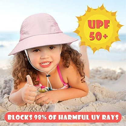Toddler Baby Sun Hat Kids Summer UPF 50+ for Boys Girls Adjustable Beach Hats with Bucket Wide Brim Age 1-7 Years