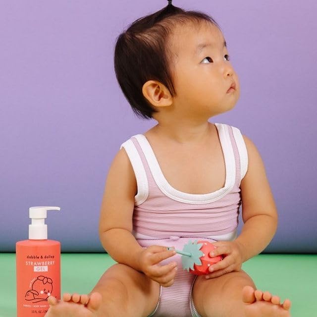 Dabble & Dollop Strawberry Body Wash & Shampoo – 3-in-1 Natural Bubble Bath for Kids, Made in USA