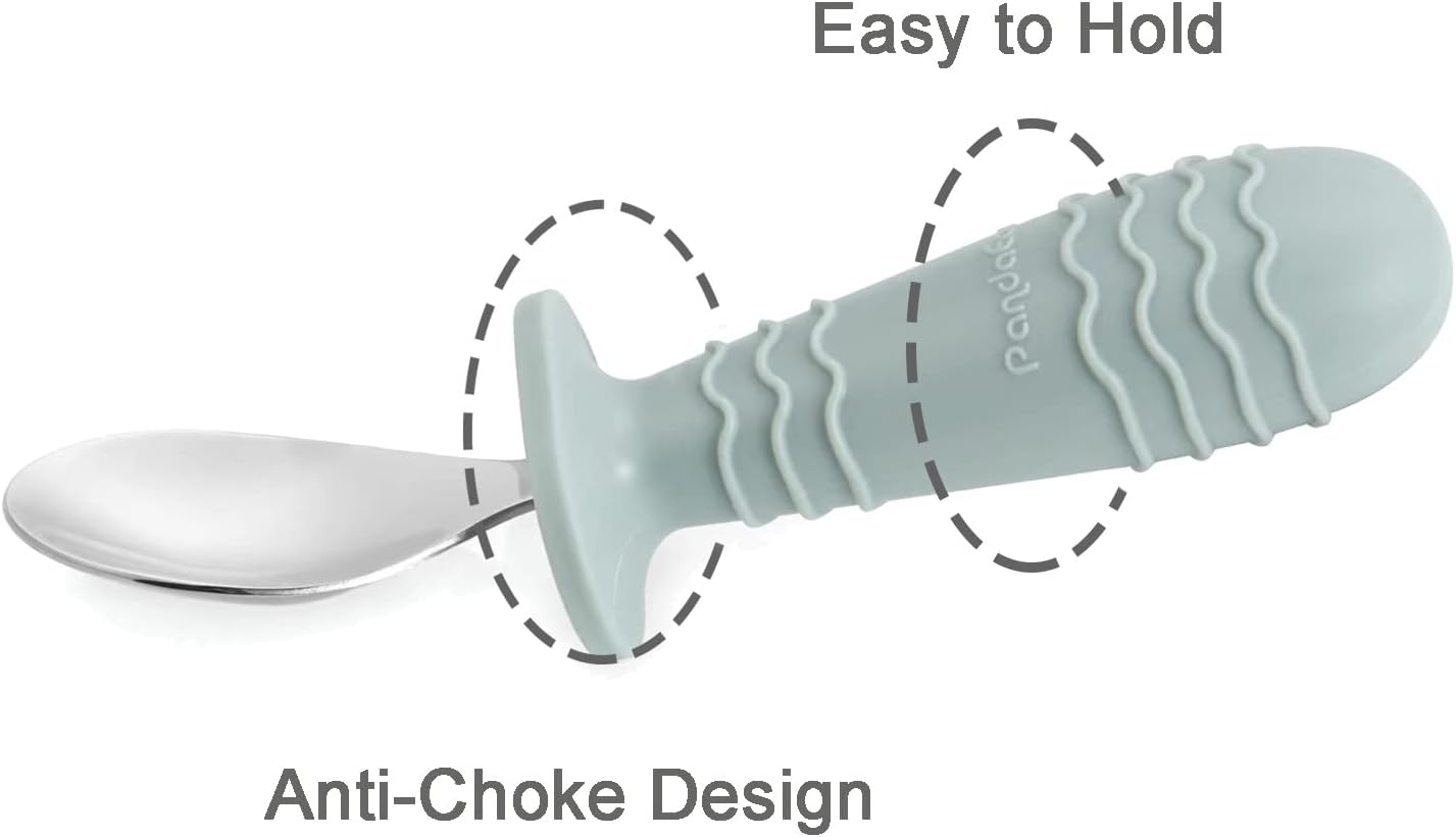 PandaEar 4 Set Baby Toddler Silicone Stainless Steel Utensils Silverware Spoon Fork for Baby Toddler BPA Free with Silicone Holding Anti-Choke Design