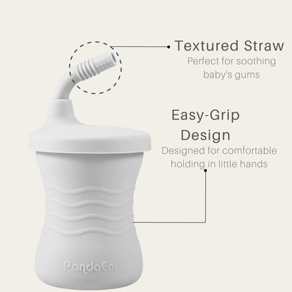 PandaEar Silicone Training Cup, 3 Pack Baby Drinking Sippy Cups with Straw for Baby and Toddler 6 Months+ (Brown/Pink/Gray)