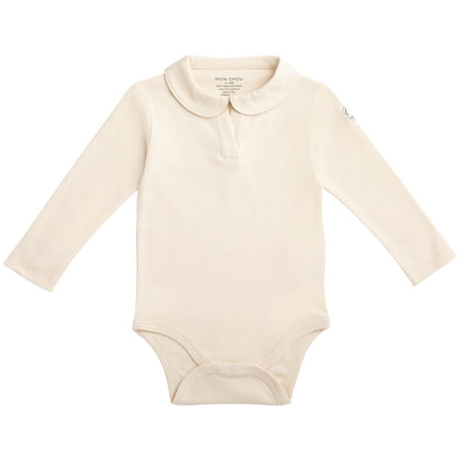 MON CHOU Premium Long Sleeve Bodysuit - Luxuriously Soft, 100% Pima Cotton Baby Bodysuit with Collar - Organic Cotton Baby Clothes (Ivory, 6-9 Months)