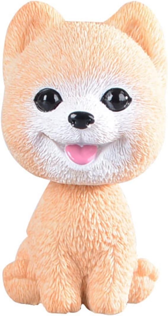 Resin Bobbing Head Dog Figurines Mini Bobblehead Puppy for Home Office Desk Car Dashboards Decor Ornaments (Pomeranian)