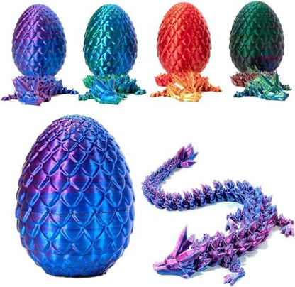 3D Printed Dragon in Egg, Full Articulated Dragon Crystal Dragon with Dragon Egg， Home Office Decor Executive Desk Toys, Adults Fidget Toys for Autism ADHD，3D Printed Gift