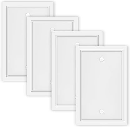 4 Pack Single Blank Outlet Cover Plate White Classic Decorative Blank Light Switch Plates Cover 1 Gang Blank Wall Plate for Duplex Toggle