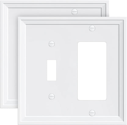 2-Pack Combo Toggle/Decorator Light Switch Cover Plate, White Decorative Electrical Outlet Covers, Bamboo Fiber Wall Switch Plates and Outlet Covers