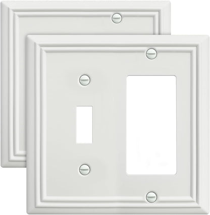 2-Pack Combination Metal Wall Plate, 1 Toggle / 1 Decorator Switch Plates and Outlet Covers, Off White Finish, 4.96''*4.88, Midsize