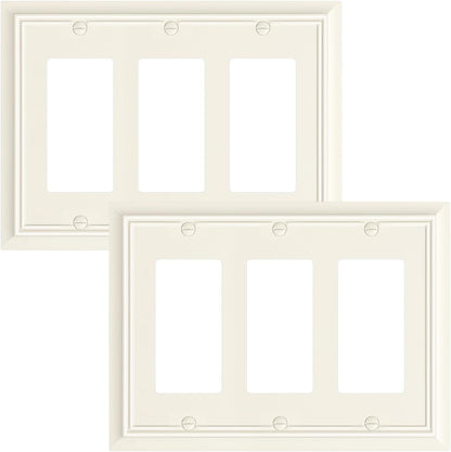 2-Pack Decorative Tripple Decorator Outlet Cover Plate, Durable Natural Bamboo Fiber Light Almond Wall Plate for Electrical Outlets, Receptacle, GFCI Outlet, Dimmer Switch, 3-Gang, Corrosion Resistant