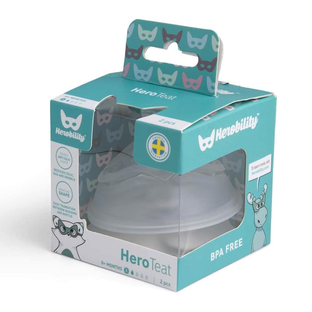 Herobility Double Anti-Colic Silicone Nipples, Baby Bottle Teats, Breast Like Shaped Nipples - Fits