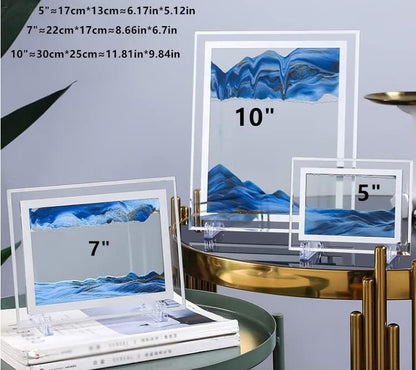 Moving Sand Art Picture 3D Deep Sea Sandscapes Sand Art Liquid Motion Bubbler Timer for Adult Kid Desktop Art Toys for Home Decor and Office(Square+Blue+10In)