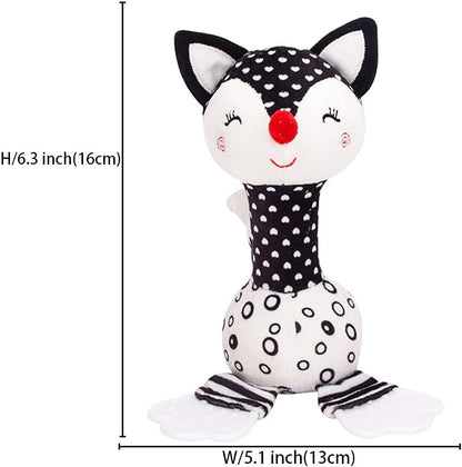 D-KINGCHY Baby Toys 0-12 Months, Black and White Newborn Toys, Soft Plush Rattle Stuffed Animal Toy with Teether and Sound, Developmental Hand Grip Toys (Fox)
