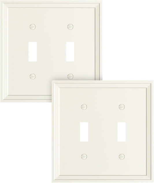2-Pack Double Toggle Light Switch Cover Plate, Light Almond Decorative Dual Switch Plate Covers, Natural Bamboo Fiber 2 Gang Wall Plate, Corrosion Resistant